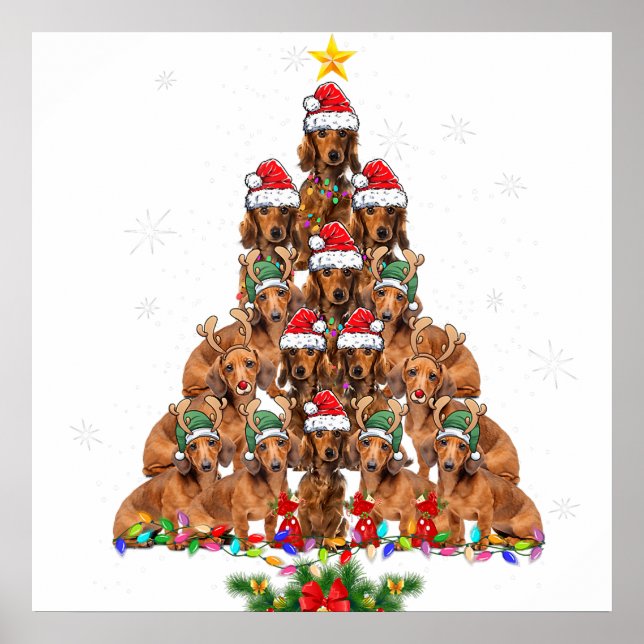 Dachshund Christmas Tree Dog Xmas Lights Pyjamas F Poster (Front)
