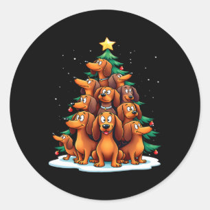 Dachshund Christmas Tree Funny Dog Holiday Classic Round Sticker