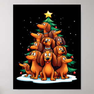 Dachshund Christmas Tree Funny Dog Holiday Poster