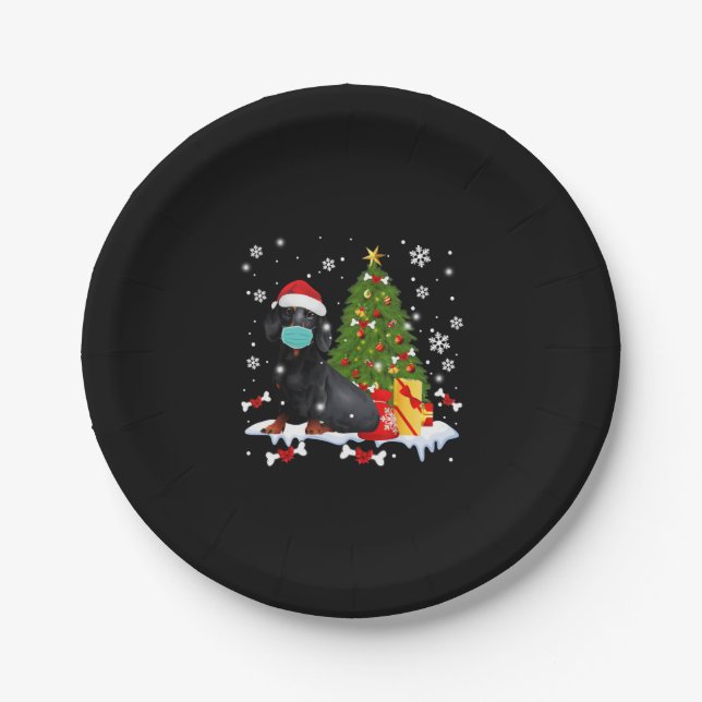 Dachshund Christmas Tree Funny Dog Paper Plate (Front)