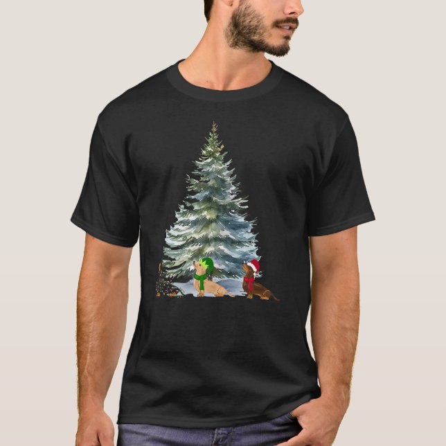 Dachshund Christmas Tree Holiday Funny Wiener Dog  T-Shirt (Front)