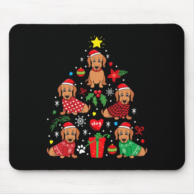 Dachshund Christmas Tree Ornament Funny Weenie Dog Mouse Mat (Front)