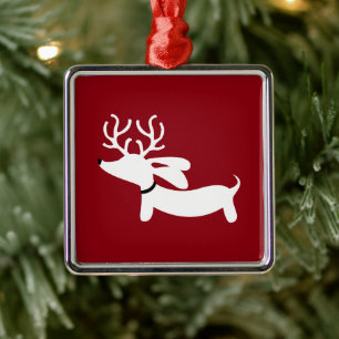Dachshund Christmas Tree Ornament Red Reindeer 