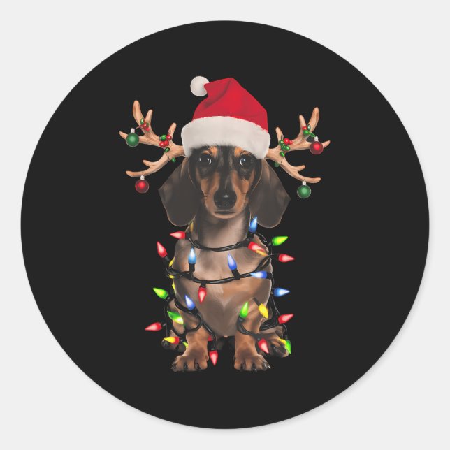 Dachshund Christmas Tree Shirt Dachshund Santa Hat Classic Round Sticker (Front)