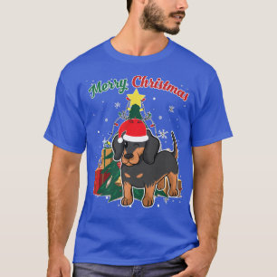 Dachshund Christmas Tree Snow Flakes Xmas Presents T-Shirt
