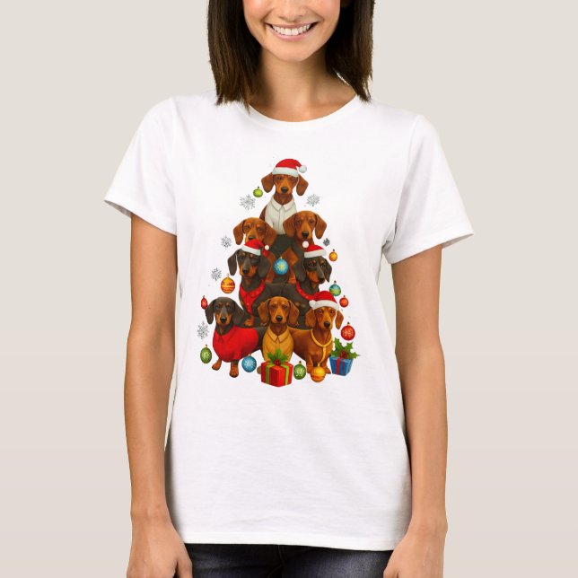Dachshund Christmas Tree T-Shirt (Front)