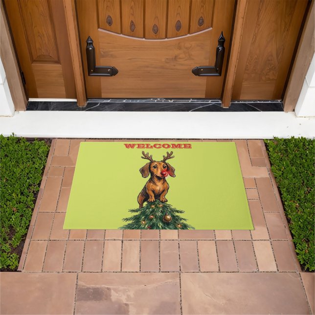 Dachshund Christmas Tree Topper Doormat (Outdoor)