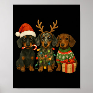 Dachshund Christmas Wiener Dog Santa Hat Weenie Poster