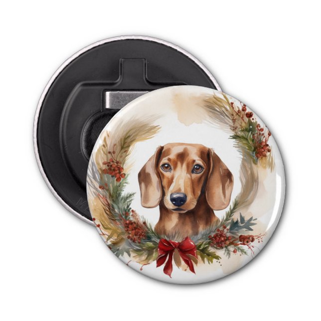 Dachshund Christmas Wreath Festive Pup  Bottle Opener (Front)