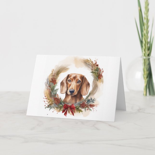 Dachshund Christmas Wreath Festive Pup  Card (Front)