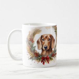 Dachshund Christmas Wreath Festive Pup  Coffee Mug