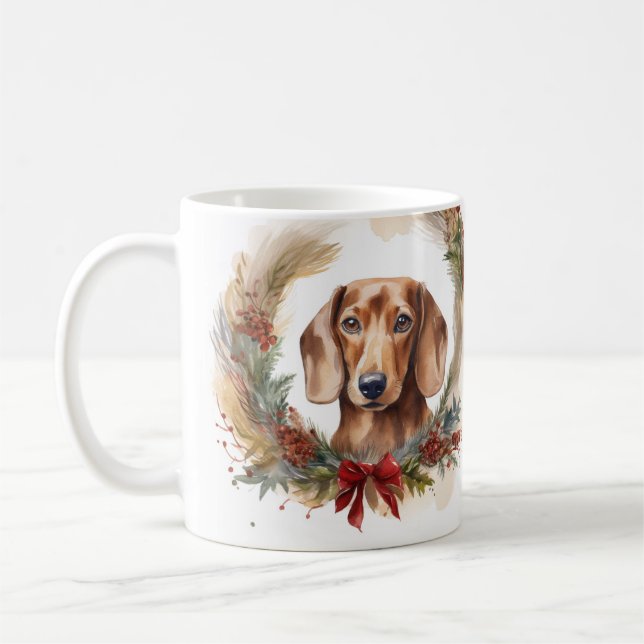 Dachshund Christmas Wreath Festive Pup  Coffee Mug (Left)