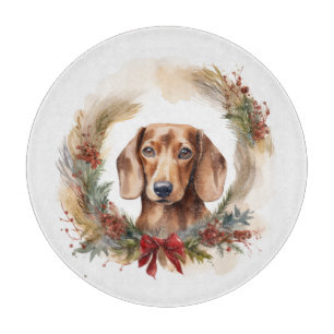 Dachshund Christmas Wreath Festive Pup  Cutting Board
