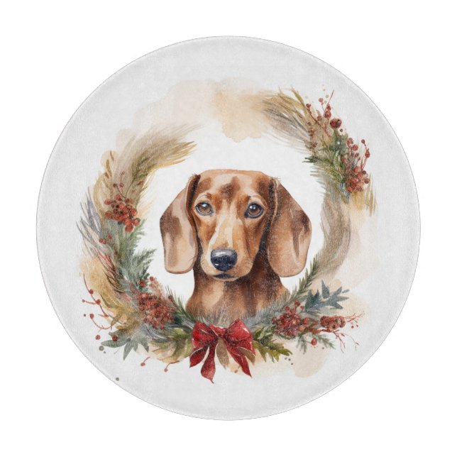 Dachshund Christmas Wreath Festive Pup  Cutting Board (Front)