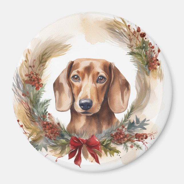 Dachshund Christmas Wreath Festive Pup  Magnet (Front)