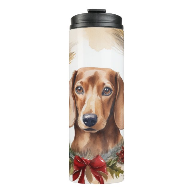 Dachshund Christmas Wreath Festive Pup  Thermal Tumbler (Front)