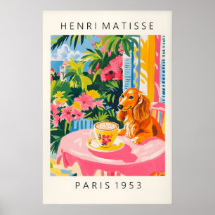 Dachshund Coffee Print Matisse Style Pink Kitchen