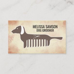 Dachshund Comb Logo   Dog Groomer  Business Card