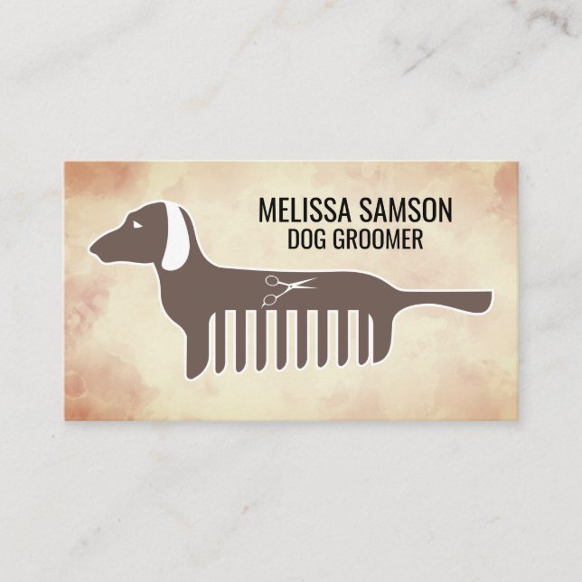 Dachshund Comb Logo | Dog Groomer  Business Card (Front)