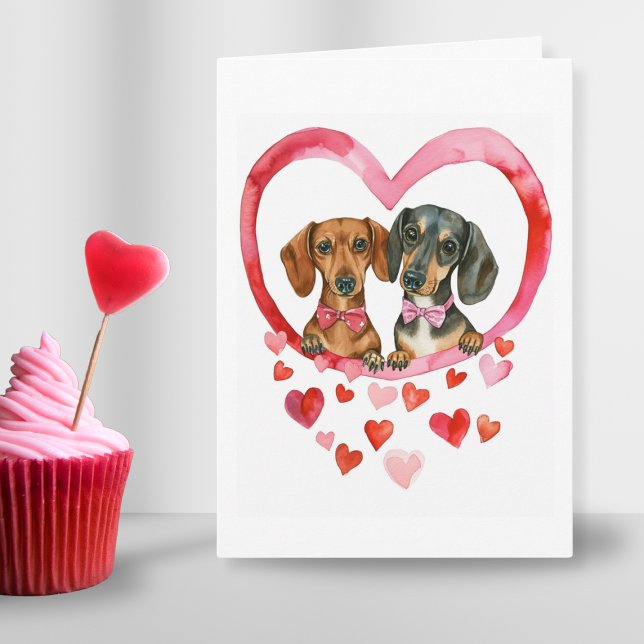 Dachshund Couple Watercolor Personalised cute love Holiday Card (sausage dog anniversary couple love dachshund romantic sweet valentines day watercolour dog card)