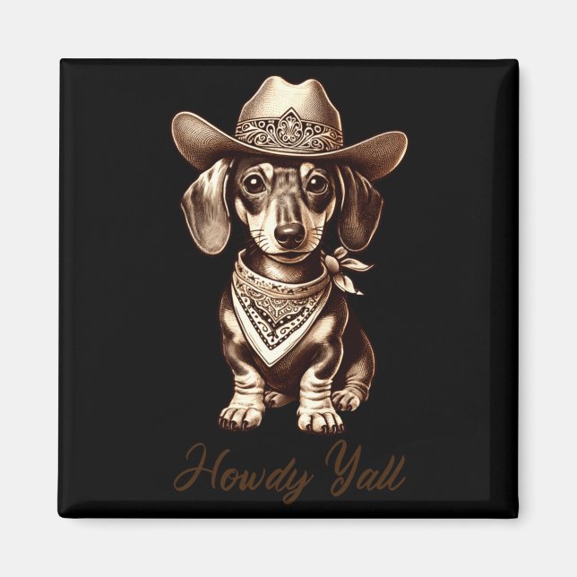 Dachshund Cowboy Cute Sausage Dog Cowboy Weiner Pu Magnet (Front)