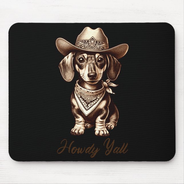 Dachshund Cowboy Cute Sausage Dog Cowboy Weiner Pu Mouse Mat (Front)