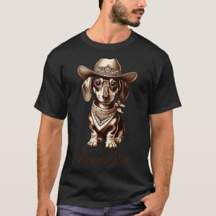 Dachshund Cowboy Cute Sausage Dog Cowboy Weiner Pu T-Shirt