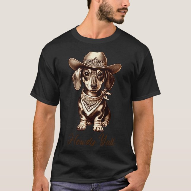 Dachshund Cowboy Cute Sausage Dog Cowboy Weiner Pu T-Shirt (Front)