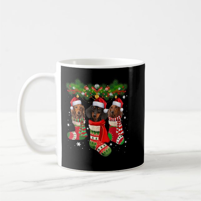 Dachshund Cute In Socks Christmas Santa Hat Xmas D Coffee Mug (Left)