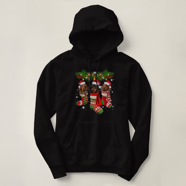 Dachshund Cute In Socks Christmas Santa Hat Xmas D Hoodie (Design Front)