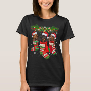 Dachshund Cute In Socks Christmas Santa Hat Xmas D T-Shirt