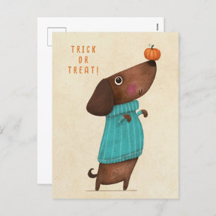 Dachshund Dachshund AutumnHalloween Fall Holiday Postcard