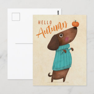 Dachshund Dachshund AutumnHalloween Fall Postcard