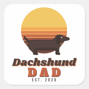 Dachshund Dad Est 2026 Retro Sunset Doxie Square Sticker