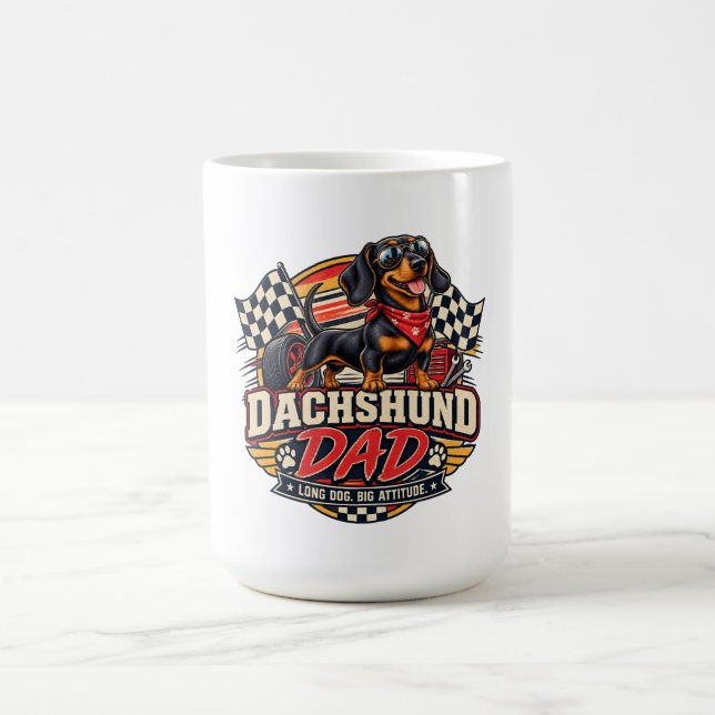 Dachshund Dad Racing Chequered Flag Long Dog Coffee Mug (Center)