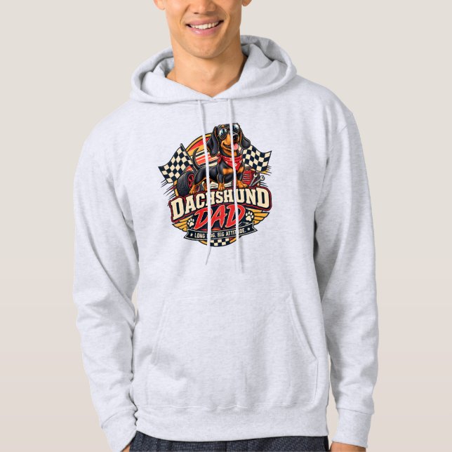 Dachshund Dad Racing Chequered Flag Long Dog Hoodie (Front)
