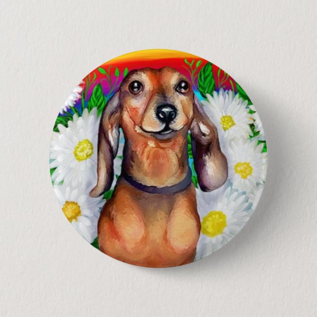 Dachshund Daisy Patch 6 Cm Round Badge (Front)