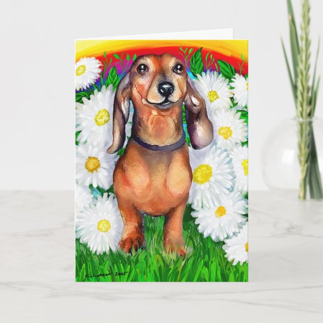 Dachshund Daisy Patch Greeting Cards (Front)