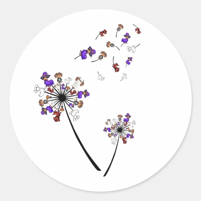 Dachshund Dandelion Flower Halloween Costume Ideas Classic Round Sticker (Front)