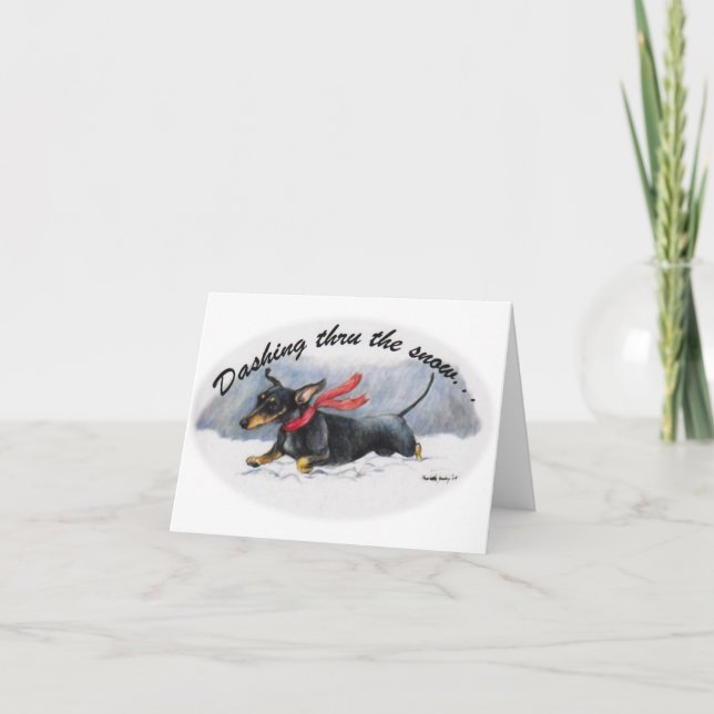 Dachshund Dashing Thru the Snow Christmas NoteCard (Front)