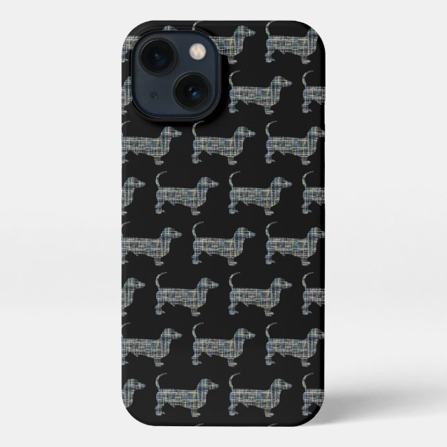 Dachshund Daxie Dog Cute Silhouette Grid Black iPhone Case (Back)