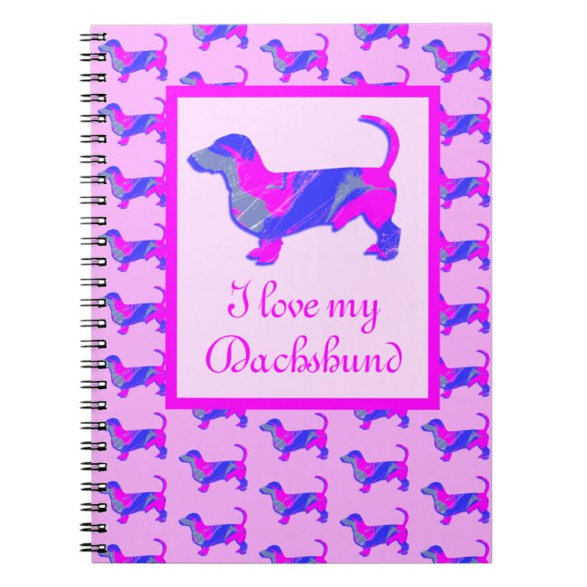 Dachshund / Daxie Dog Lover Pink & Blue Silhouette Notebook (Front)
