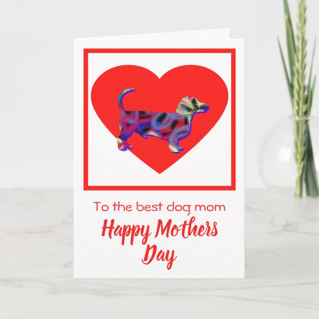 Dachshund / Daxie Dog Red Heart Mother’s Day Card (Front)