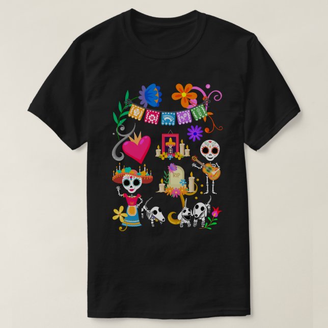 Dachshund Day of The Dead Fiesta T-Shirt (Design Front)