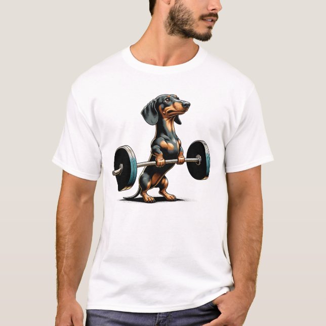 Dachshund Deadlift Weightlifting Funny Fitness T-Shirt (Front)