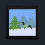 Dachshund Decorating Christmas Tree in forest Gift Box<br><div class="desc">This silhouette can also represent: Artois, Wiener dog, Weiner dog, Sausage Dog, Hot Dog, Hotdog, Teckel, Tweenie, Dachshund, Doxie, Hound, Standard Dachshund, Miniature Dachshund, Mini Dachshund, long bodied, hunting, Badger Dog, German, Liberty Hound, Smooth Dachshund, smooth, Rough Haired Dachshund, Longhaired Dachshund, Long Haired Mini Dachshund, Long Haired Dachshund, black and...</div>