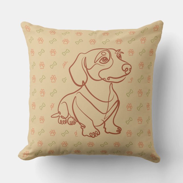 Dachshund Decorative Line Art Pattern Cushion (Front)