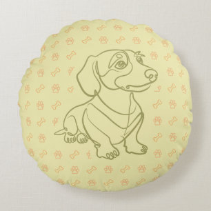 Dachshund Decorative Line Art Pattern Round Cushion