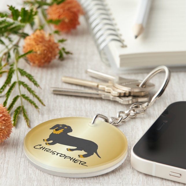 Dachshund Design Personalised Key Ring (Front Right)