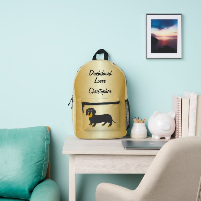 Dachshund Design Personalised Printed Backpack (Insitu)